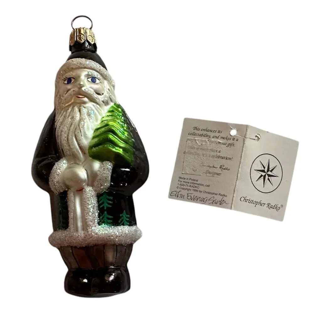 Christopher Radko Santa Claus Ornament Elfin Evening Black‎ Coat with Tree